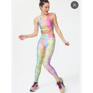Terez Dusted Rainbow Haze Foil Crop leggings size XS  Balayage hi shine multicol